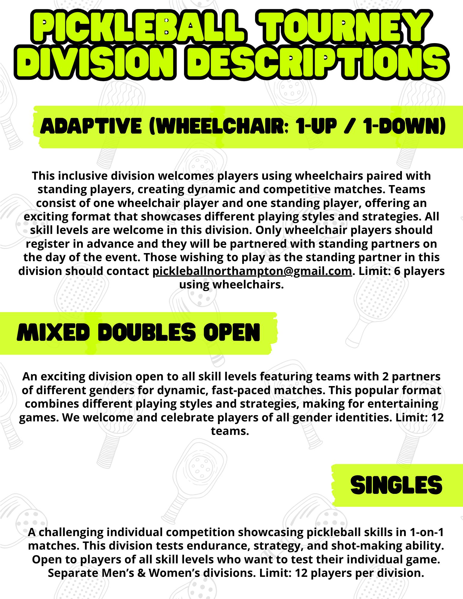 Pickleball Tournament Division Descriptions 2